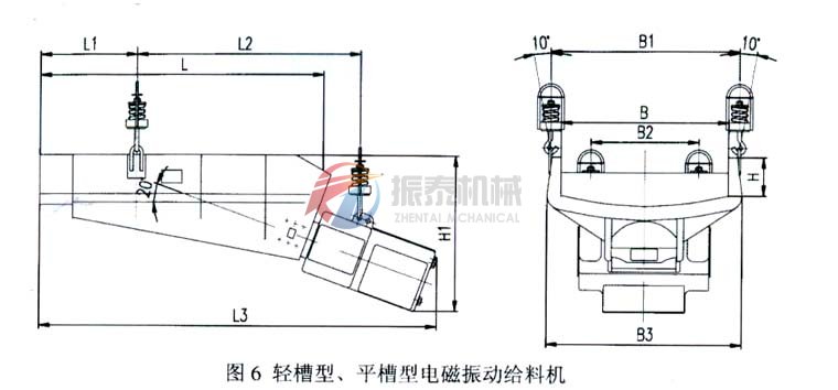 輕槽型、平槽型電磁振動給料機外形示意圖